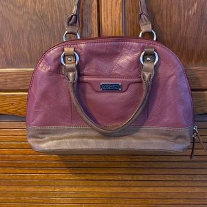 Stone Mountain burgundy and brown leather hand bag
